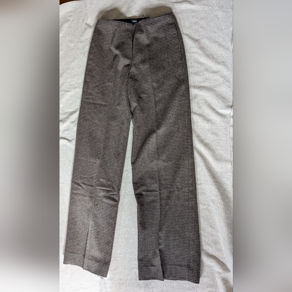 NWT Theory Wide Pants Trouser Brown Houndstooth Wool Flannel 00 XXS Pockets